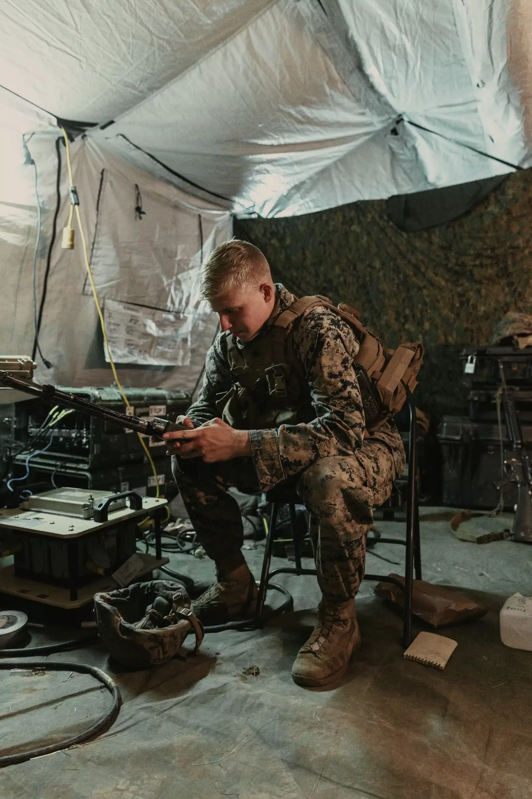 Soldier working on equipment